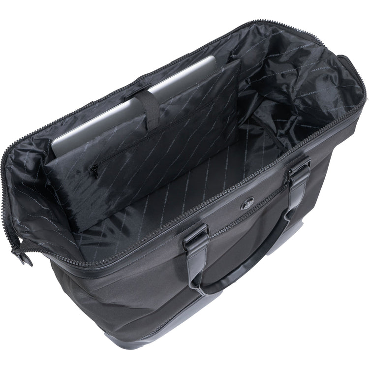 Black laptop bag with a compartment for a laptop on a white background