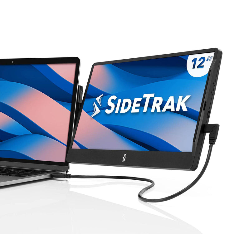 SIDETRAK portable monitor connected to a laptop on a white background