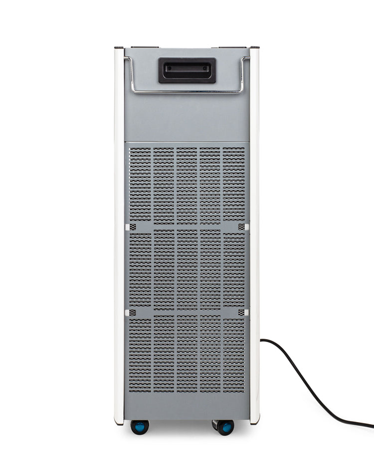 Gray industrial dehumidifier on a white background