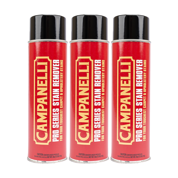 Three cans of Campanelli Pro Series Stain Remover on a white background