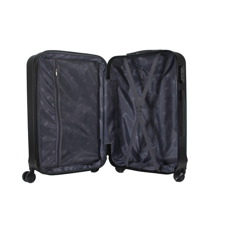 Black open suitcase on a white background