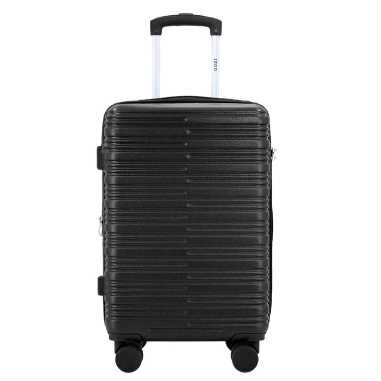 Black suitcase with wheels on a white background