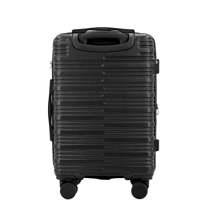 Black suitcase with wheels on a white background