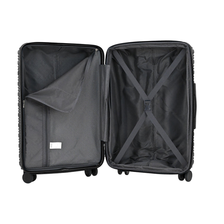 Black open suitcase on a white background