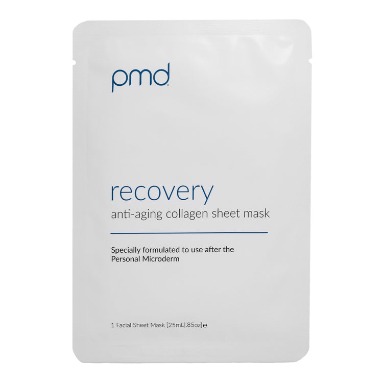 PMD recovery anti-aging collagen sheet mask packaging on a white background