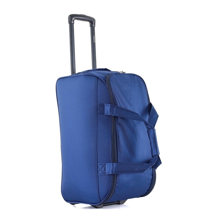 Blue suitcase with a handle on a white background