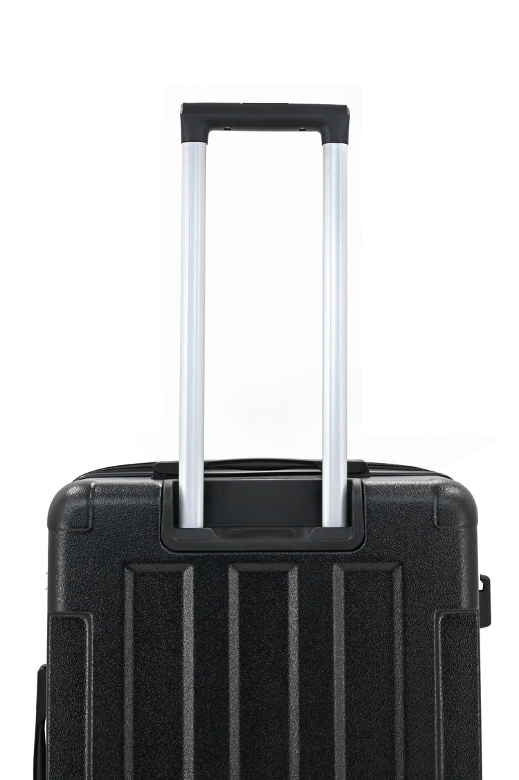 Black suitcase with a silver handle on a white background