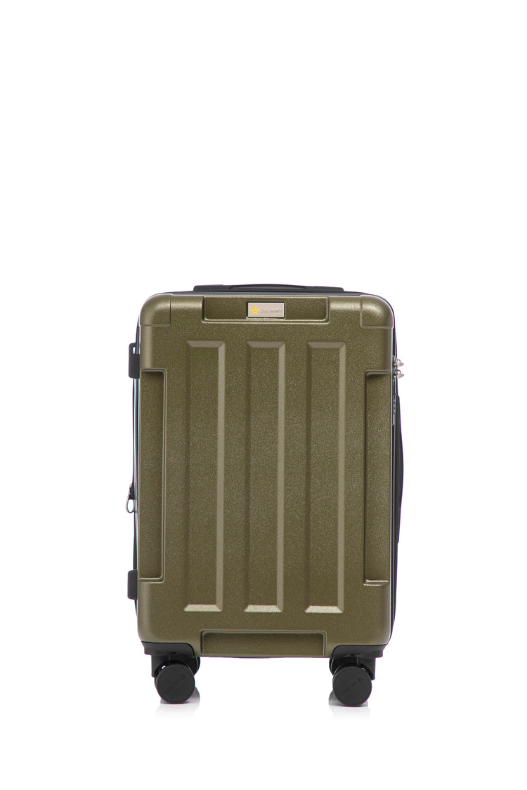 Green suitcase on a white background