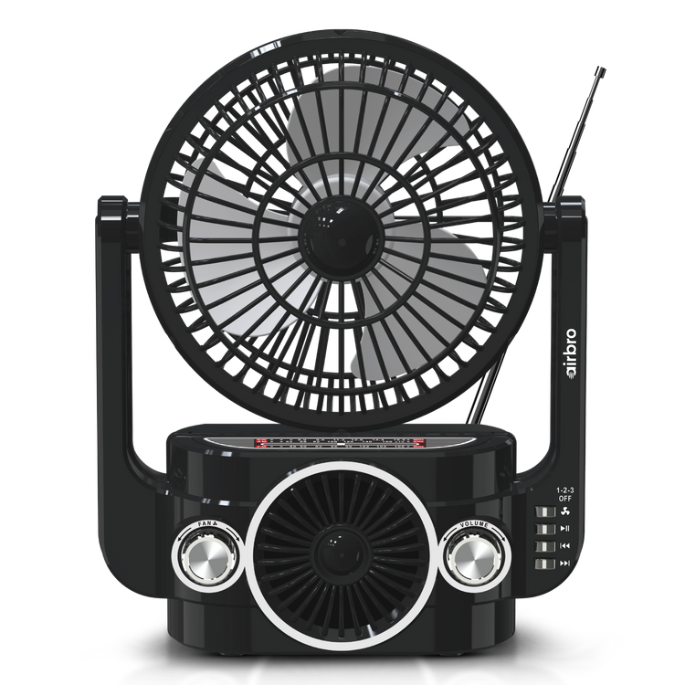 AirBro-Rechargeable Fan & Speaker – AM/FM/SW Radio, 3-Speed Fan, Bluetooth, MP3, Type-C Charging
