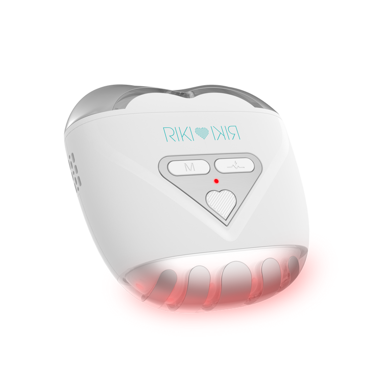 Heart-shaped device with 'RIKI RIKI' branding on a white background