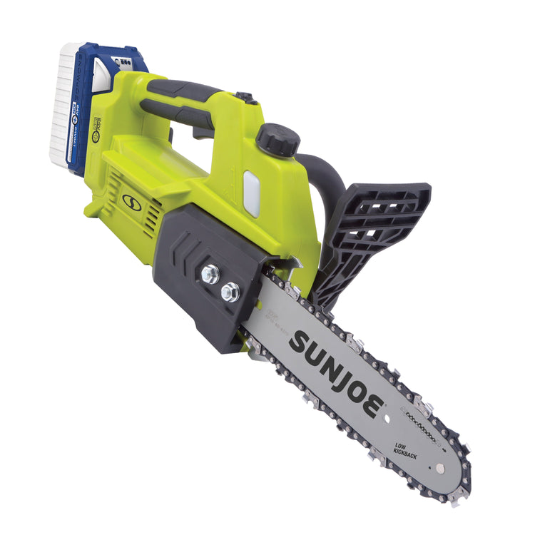 Sun Joe chainsaw on a white background