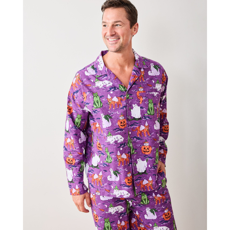 Halloween House Cats - Men's Long PJ Set - Purple Tonic