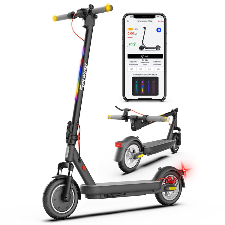 Electric scooter with smartphone displaying app interface on a white background