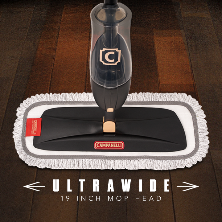 Campanelli ultrawide 19 inch mop head on a wooden floor