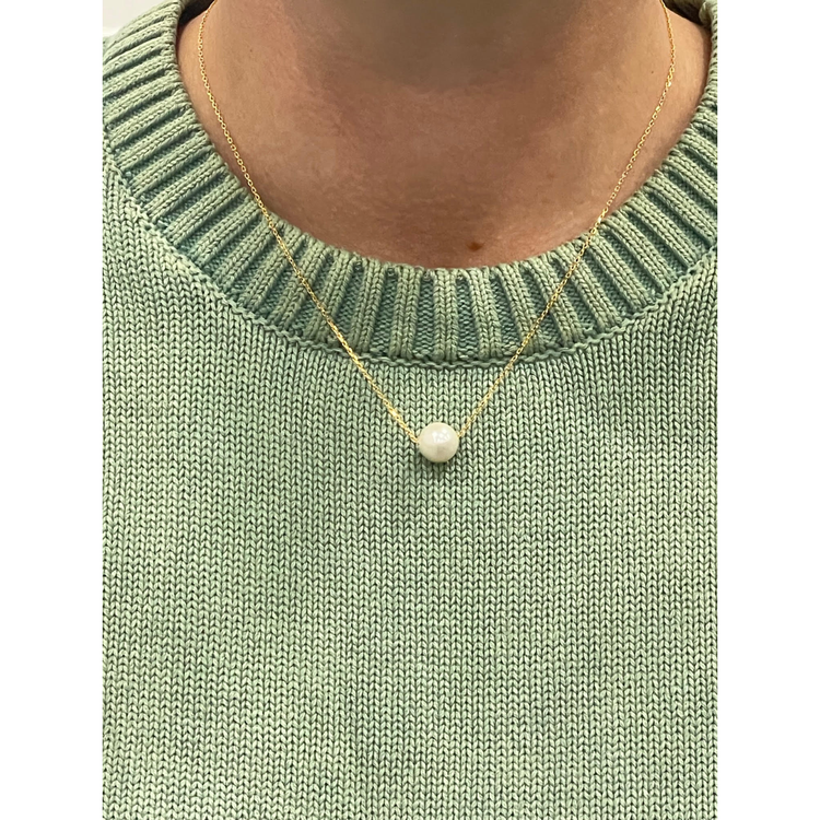 Signature Floating Pearl Necklace on Gold Chain - Gold and White