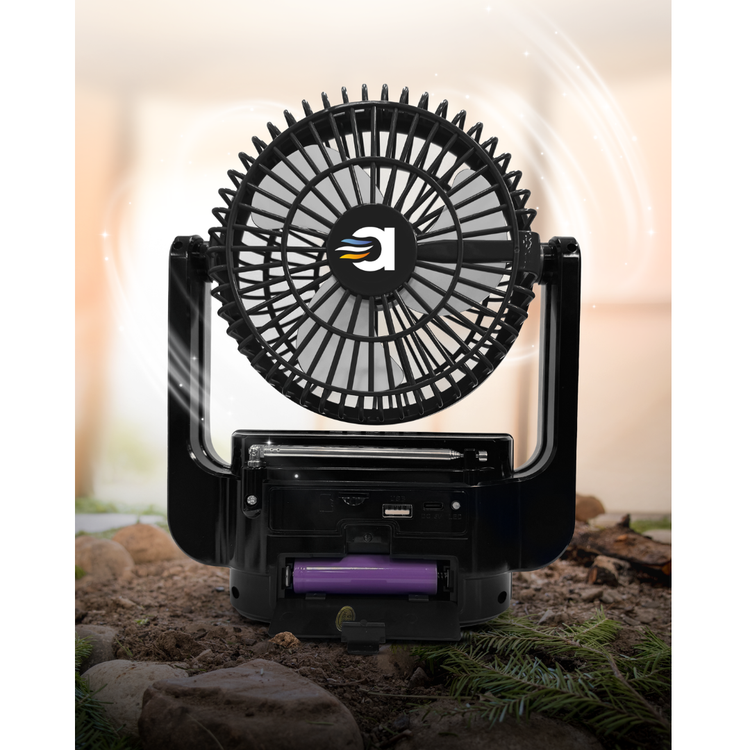 AirBro-Rechargeable Fan & Speaker – AM/FM/SW Radio, 3-Speed Fan, Bluetooth, MP3, Type-C Charging
