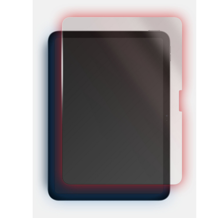 Screen protector for a tablet with red and blue lighting on a white background