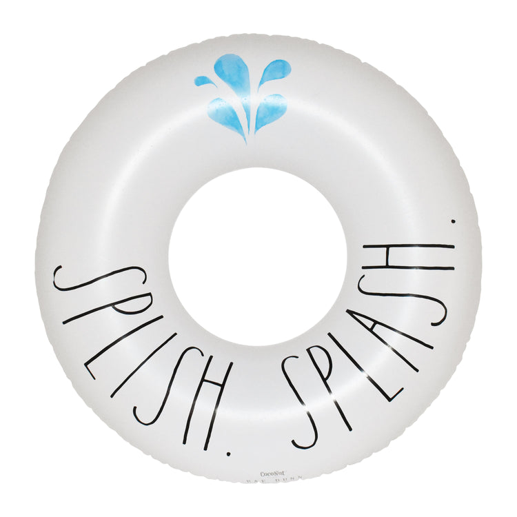 White inflatable ring with 'Splash' text and blue water droplet design on a white background