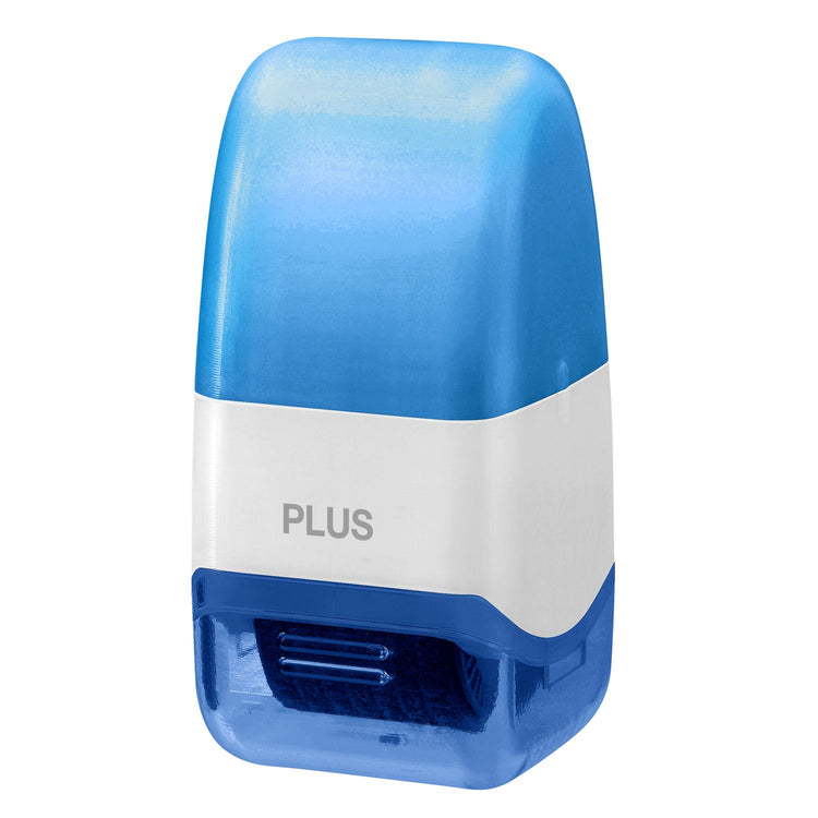 Blue and white device with 'PLUS' branding on a white background