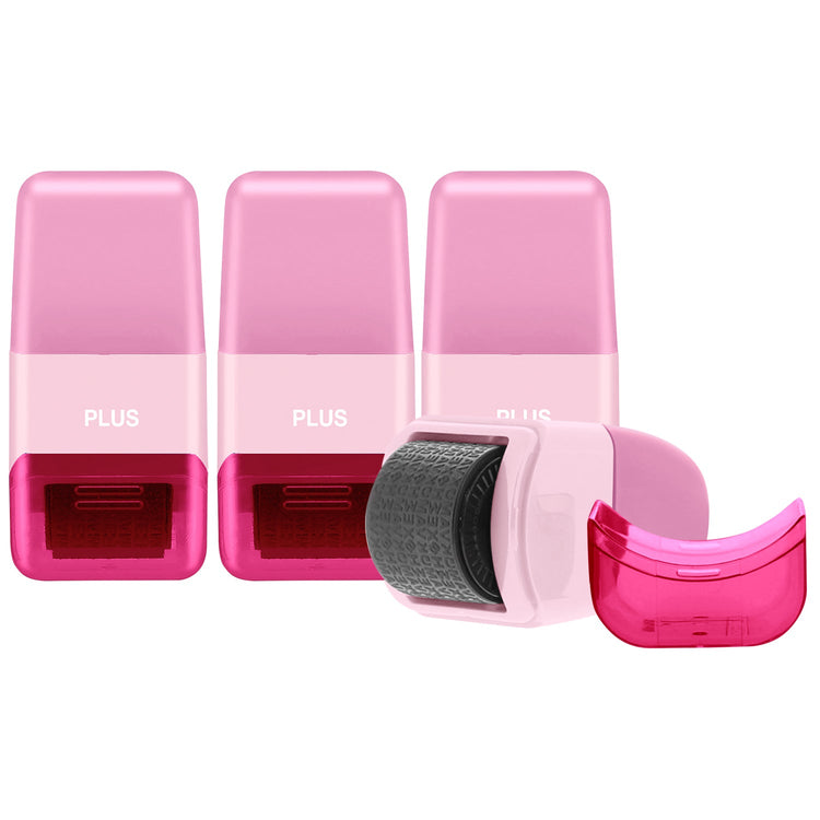 Set of pink and clear plastic components on a white background