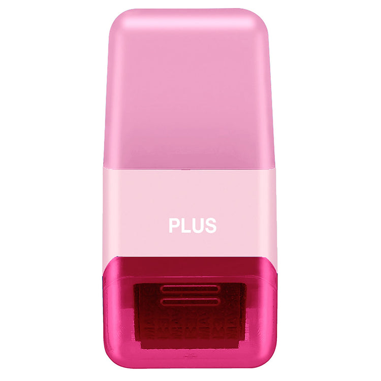 Pink and red device with 'PLUS' branding on a white background