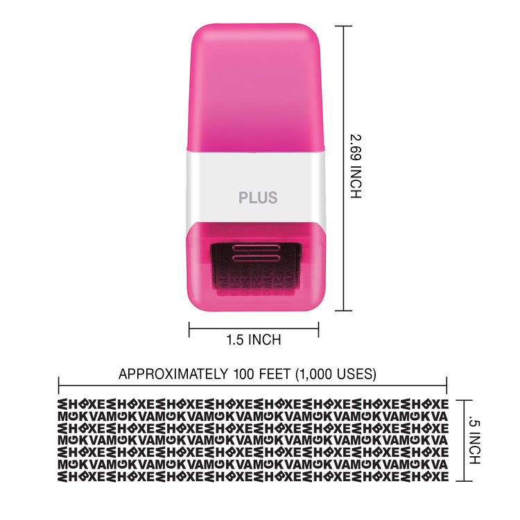 Pink and white ink refills with dimensions and text on a white background
