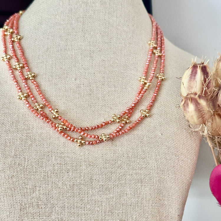Crystal Bead Necklace-Coral