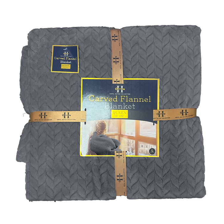 Gray flannel blanket with packaging on a white background