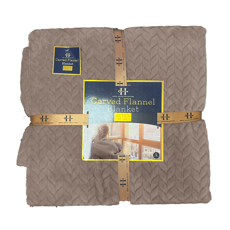 Carved Flannel blanket with packaging on a white background