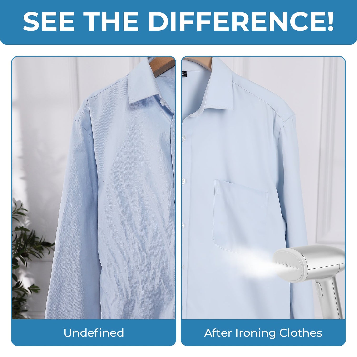 Difference bofere and after ironing the clothes