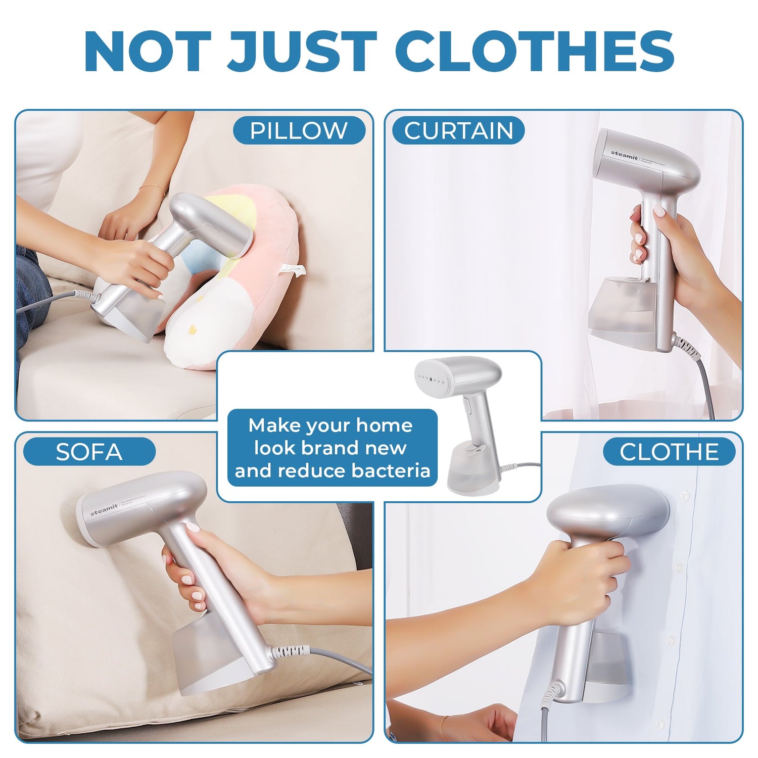 Not just clothes, you can iron pillows, curtains and sofas