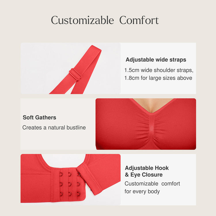 Red garment with customizable comfort features on a beige background