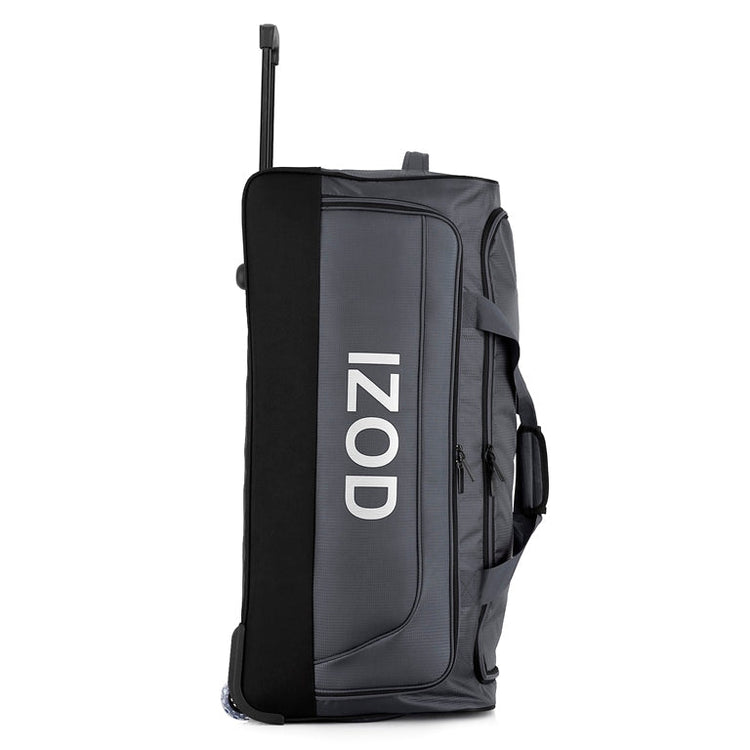 Black travel bag with 'IZOD' branding on a white background