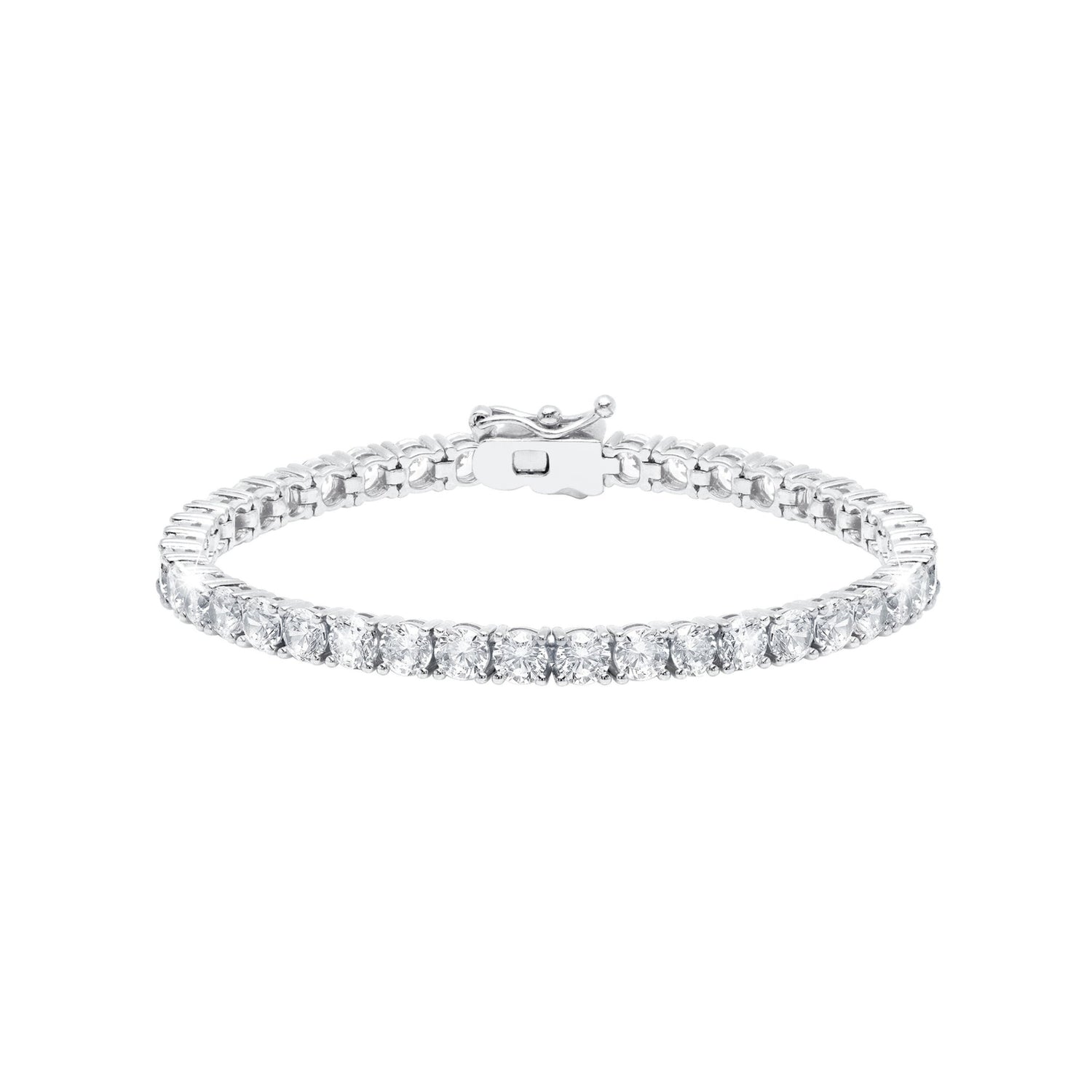 Silver bracelet with clear stones on a white background
