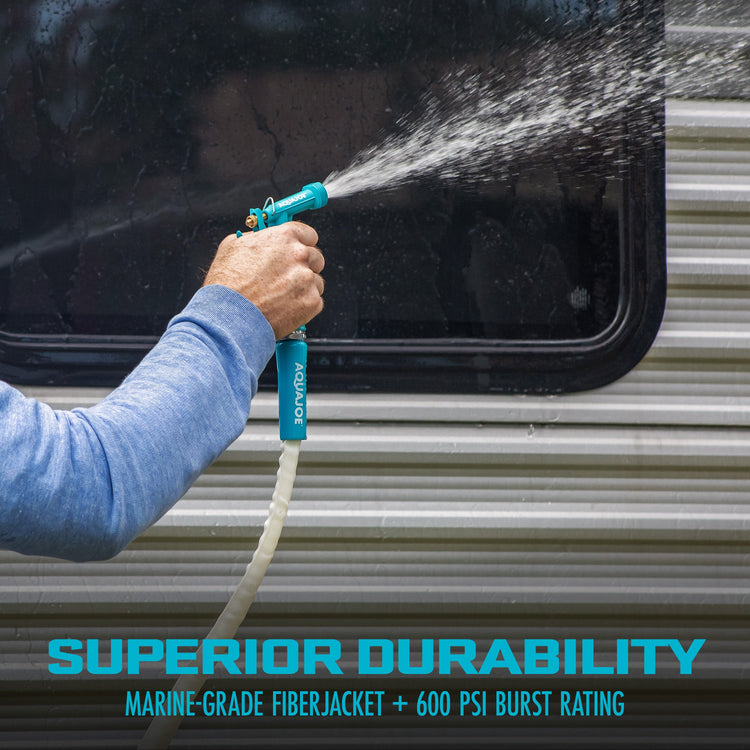 Aqua Joe Superlight Marine-Grade All-Purpose FiberJacket® Multipurpose Hose | 50-Foot | 5/8-Inch Diameter | Kink Resistant