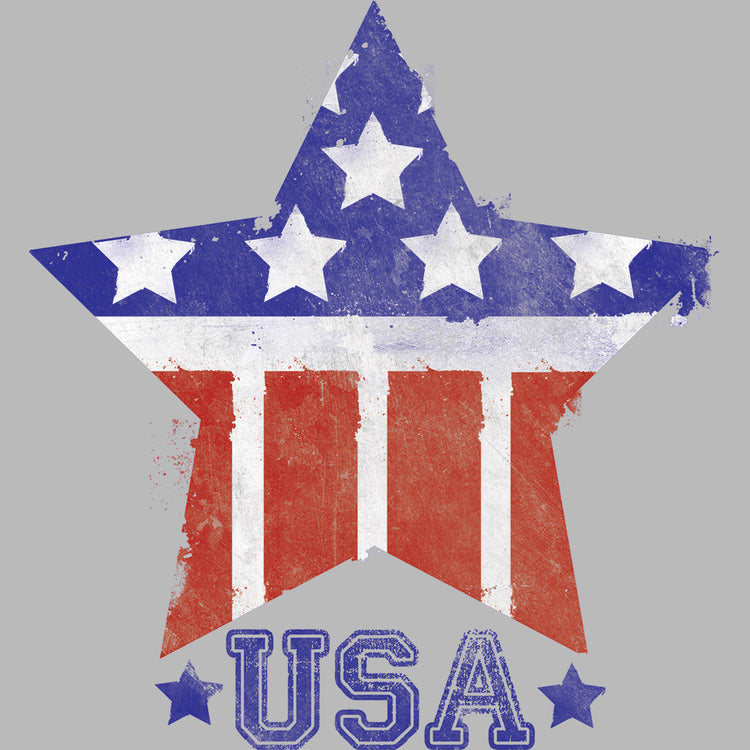 Star-shaped design with American flag colors and 'USA' text on a gray background