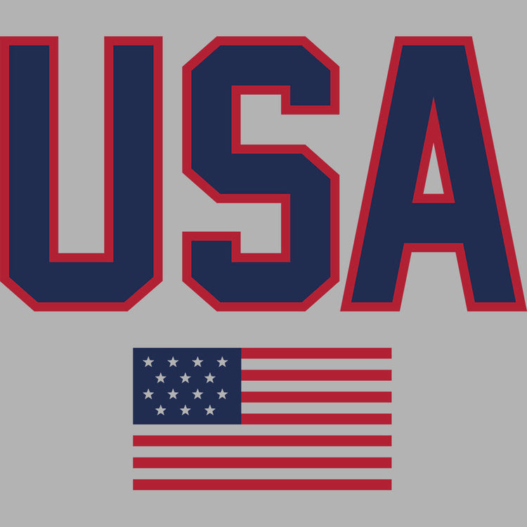 Large 'USA' letters with an American flag on a gray background