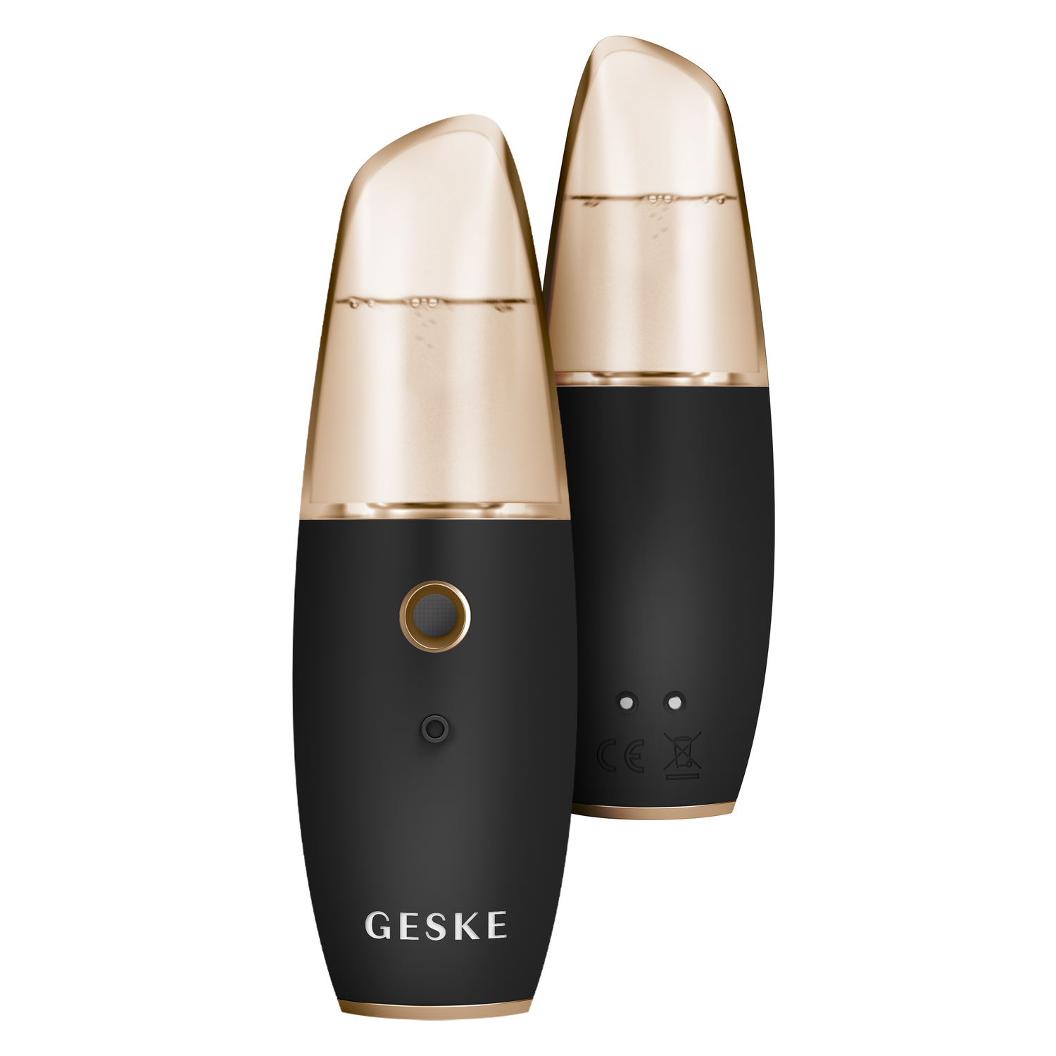 Two black and gold skincare devices with 'GESKE' branding on a white background