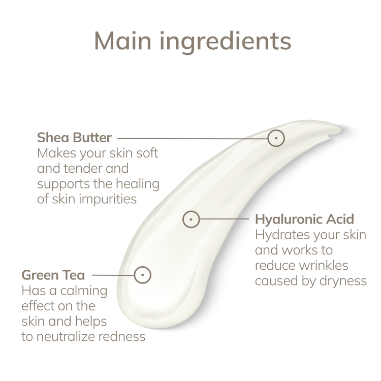 Diagram of shea butter with text on main ingredients and their effects