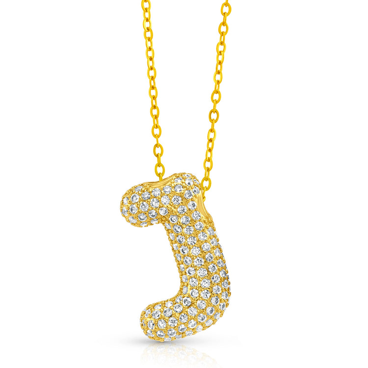 Large CZ Bubble Initial Necklace, Gold