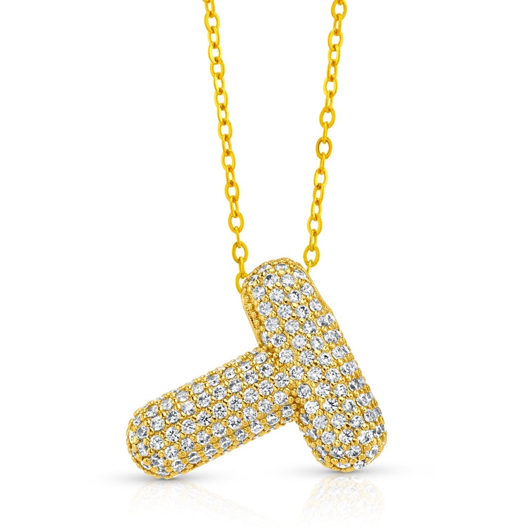 Large CZ Bubble Initial Necklace, Gold