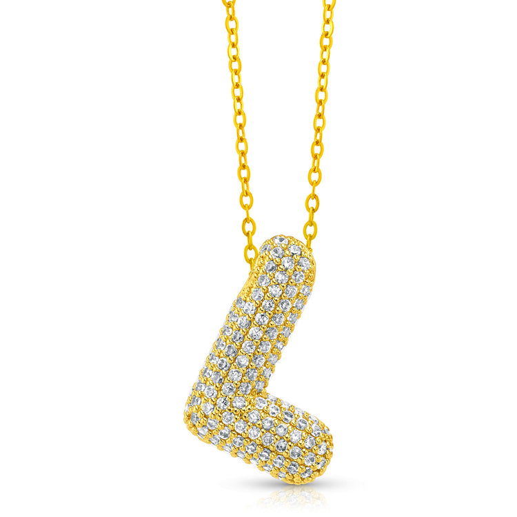 Large CZ Bubble Initial Necklace, Gold