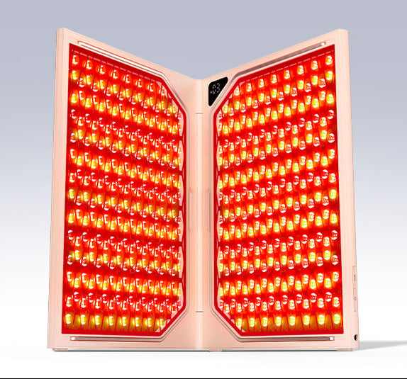 Open LED device with red light panels and a white tube labeled 'Ulike Beauty' on a gray background