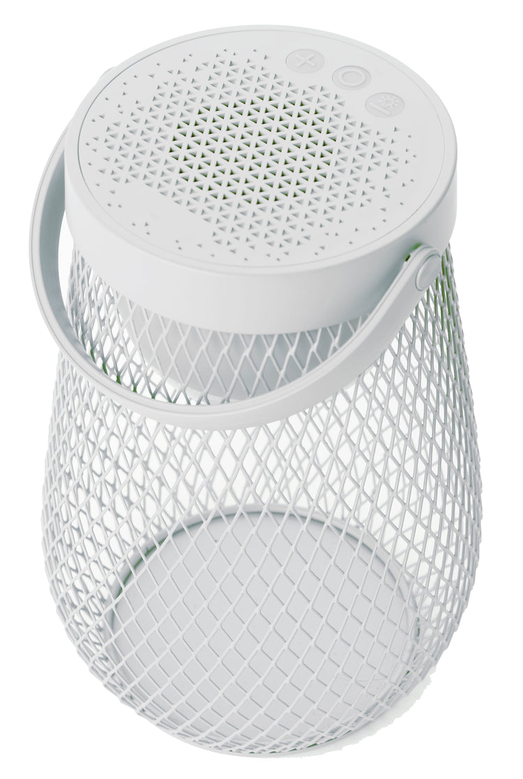White mesh basket with perforated lid on a white background