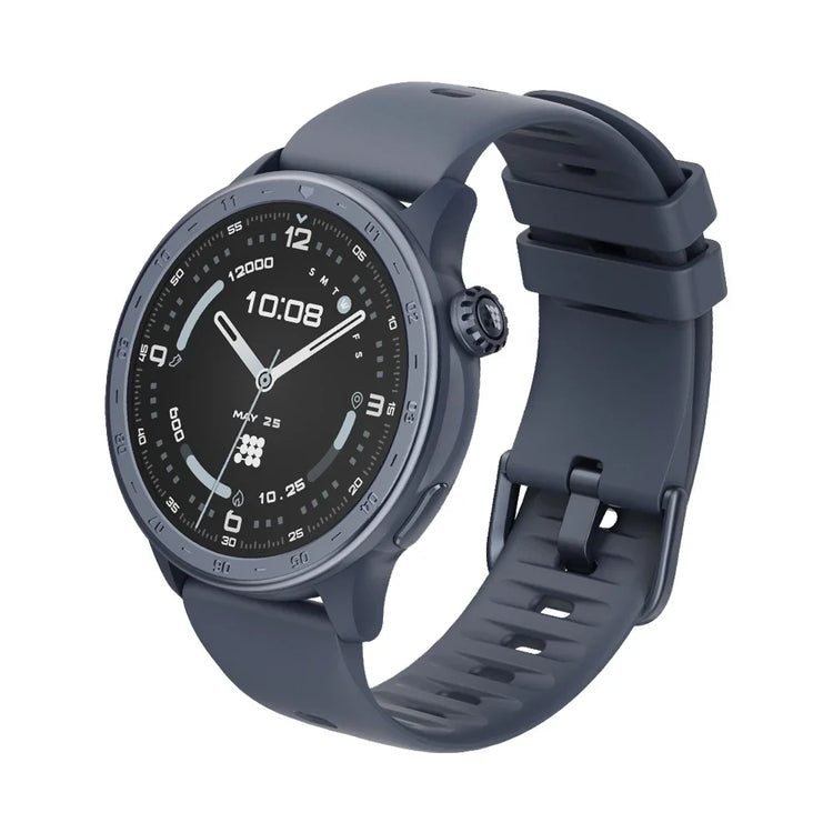 Smartwatch with a dark blue strap on a white background