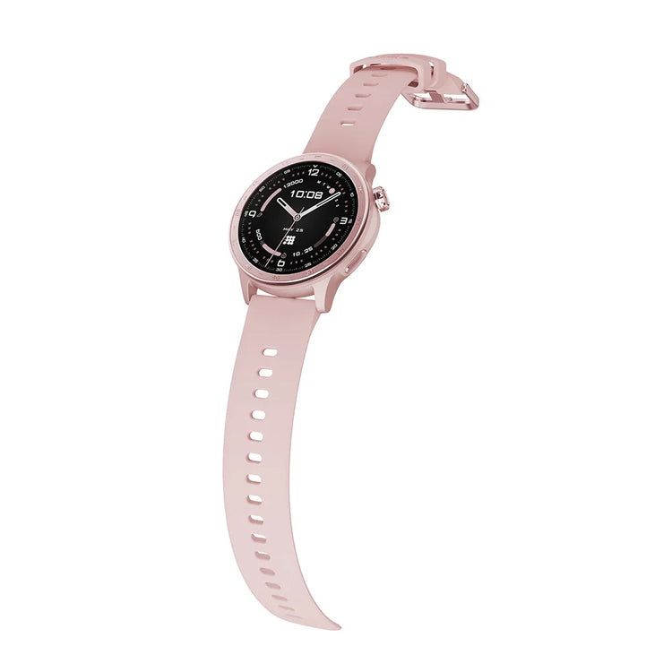 Smartwatch with a pink strap on a white background