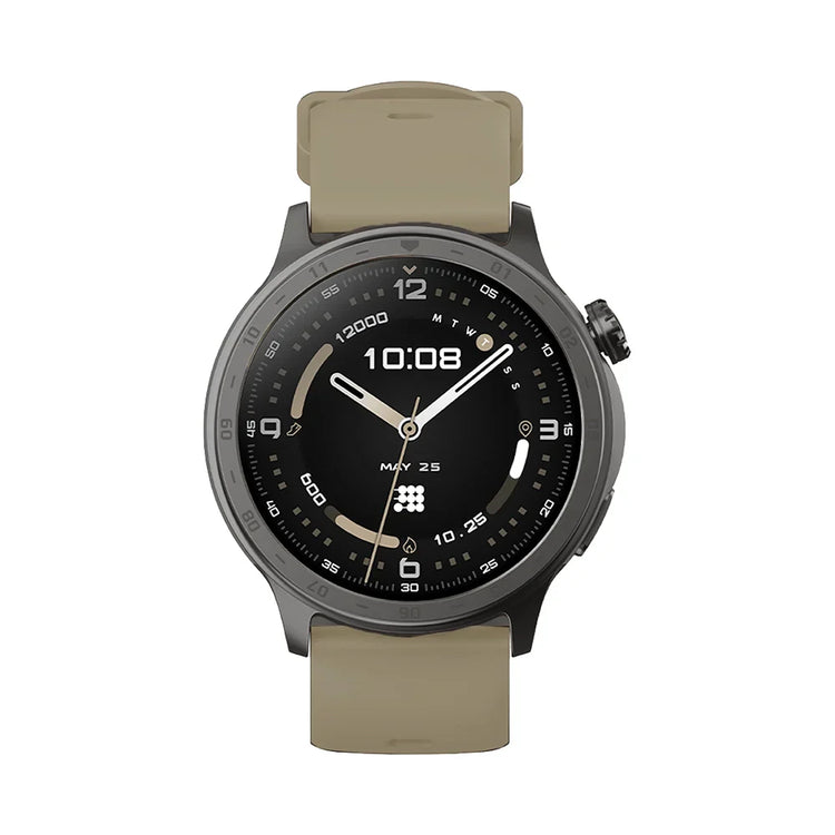 Smartwatch with a beige strap on a white background