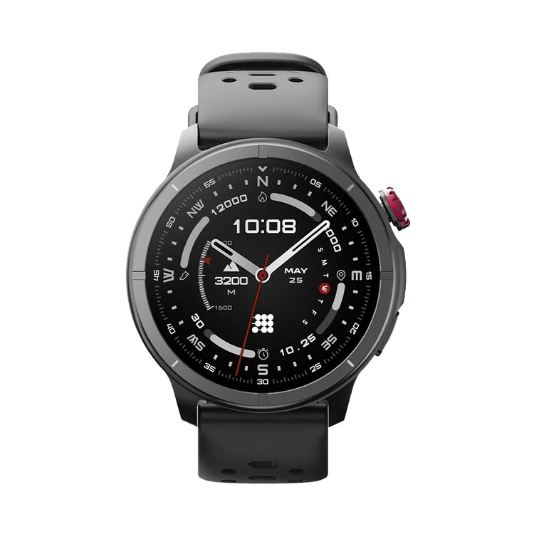 Smartwatch with a black strap on a white background