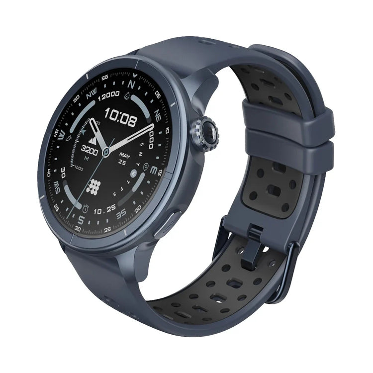 Smartwatch with a dark blue band on a white background