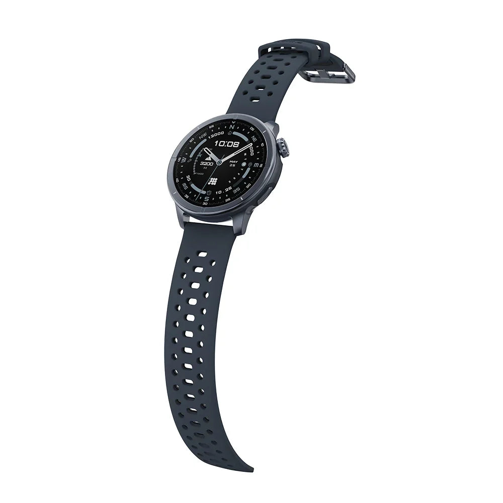 Smartwatch with a dark gray strap on a white background
